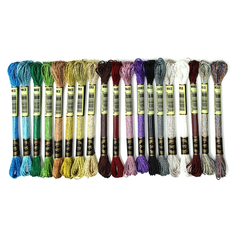 Hot 19Pcs Metallic Embroidery Skein Threads Multi-Color Embroidery Floss  Glitter Embroidery Thread Cross-Stitch Thread