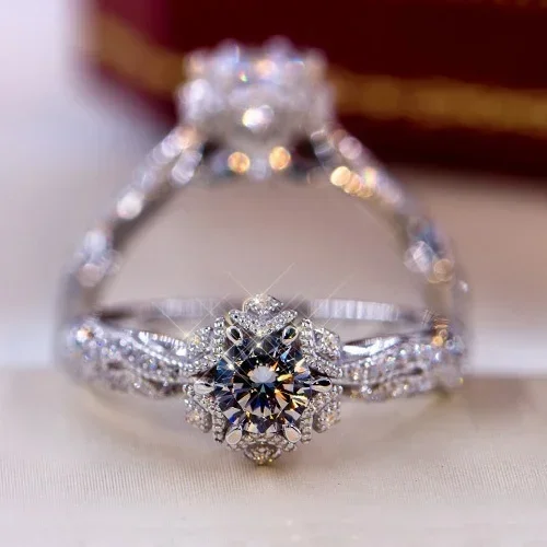 Wedding Rings Women Jewelry Round Flower Crystal Accessories