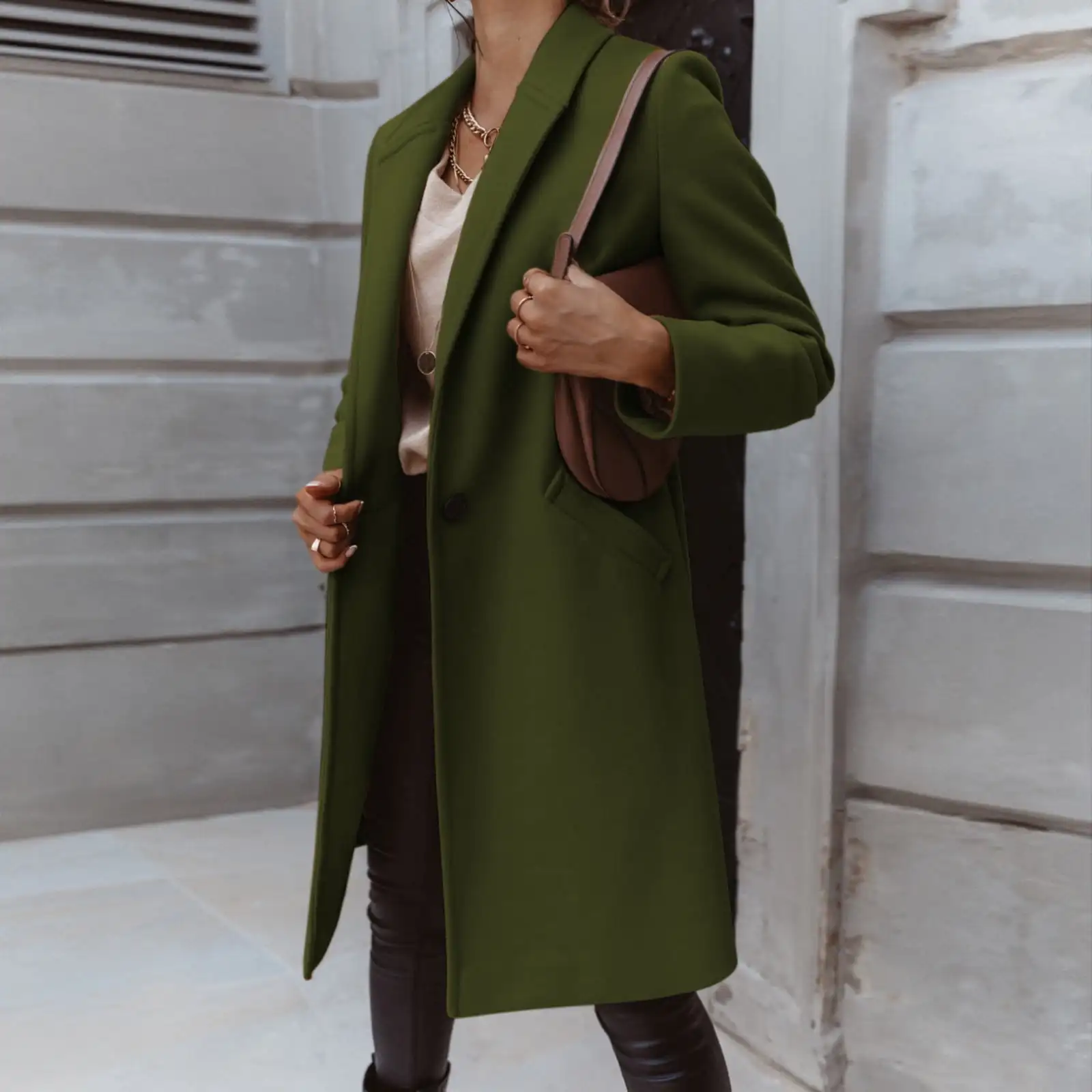 Women Breasted Drop Shoulder Coat Winter Long Trench Pea Coat,Winter Mid-Long Trench Collar Breasted Coat