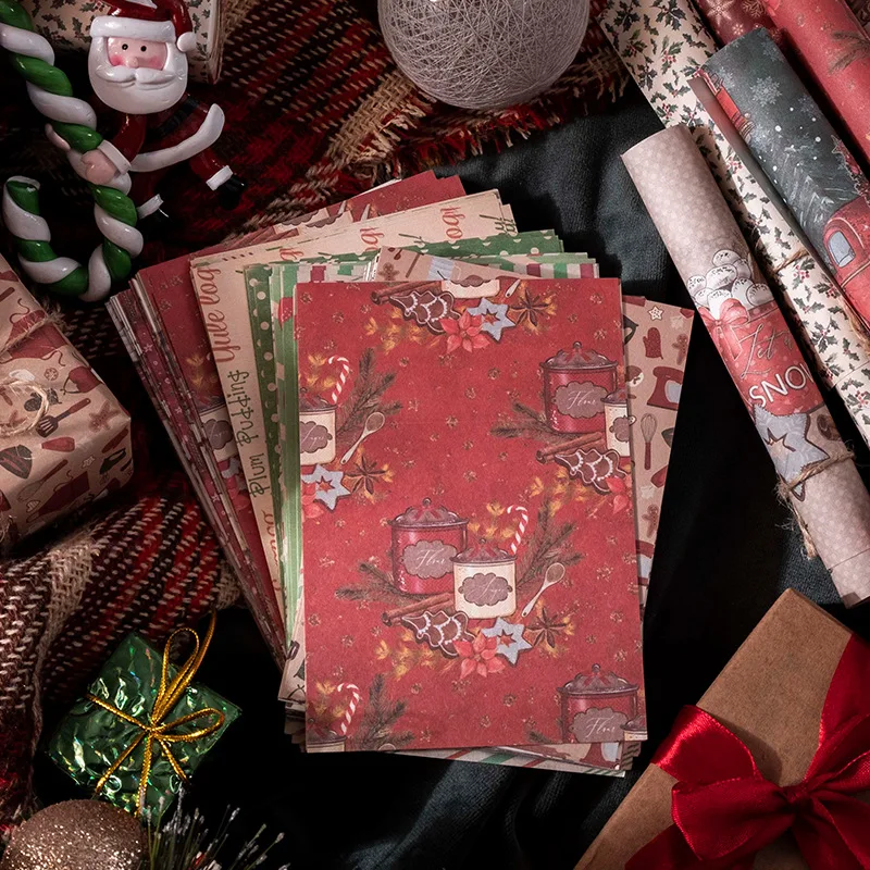 

1set/lot Memo Pads Material Paper Merry Christmas Junk Journal Scrapbooking Cards Retro Background Decoration Paper