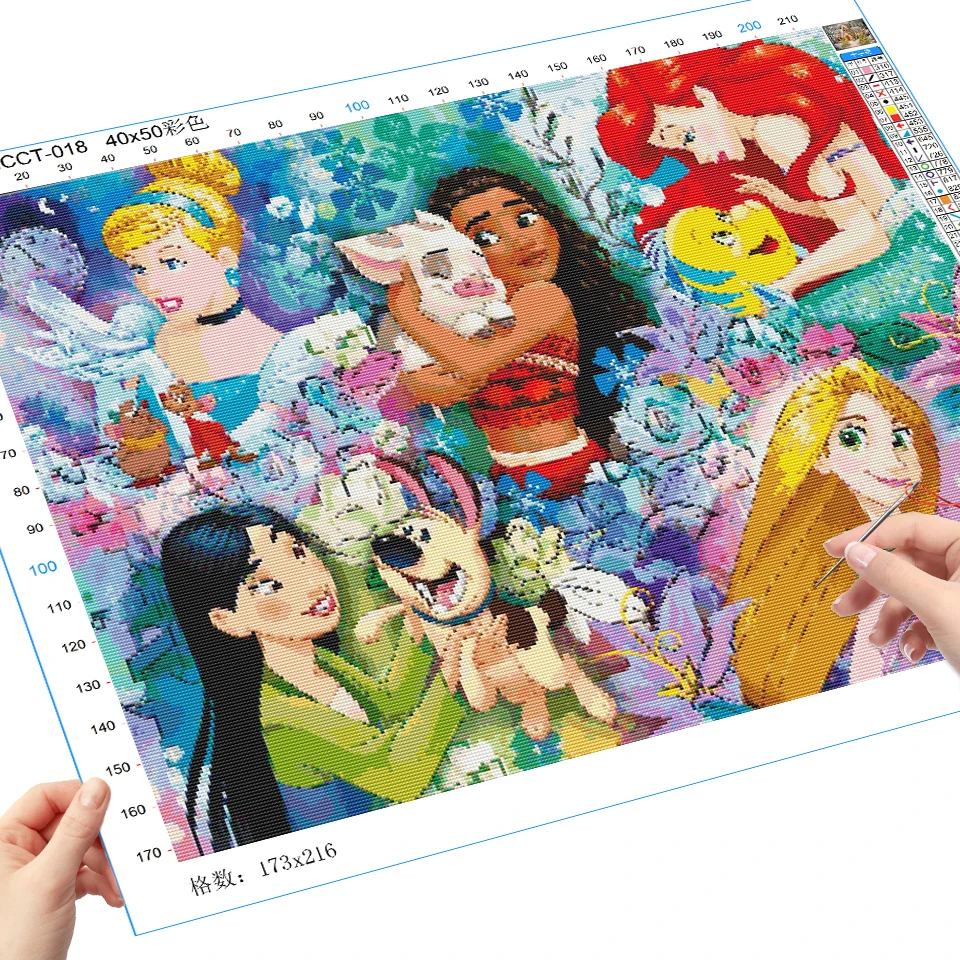 Disney's Embroidery Supplies Mermaid White Canvas 11ct Cartoon Cross Stitch Long Hair Princess Child Hobby