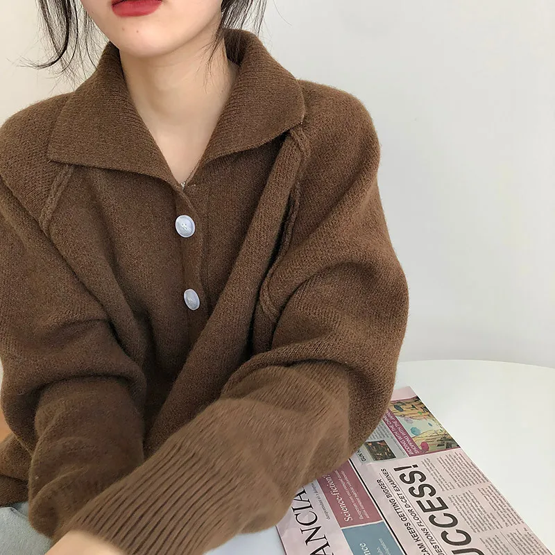 

WYBLZ Korean Retro Women's Cardigan Sweater Coat Loose Lazy Style Single Breasted Sweater Jacket for Women Autumn Knitwear Tops
