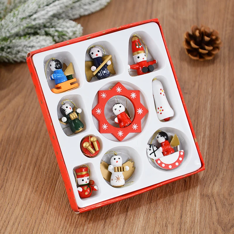 Wooden Train Pendants Christmas Tree Mini Hanging Doll Ornaments Decoration for Home 2024 Navidad Noel Xmas New Year 2025 Gifts