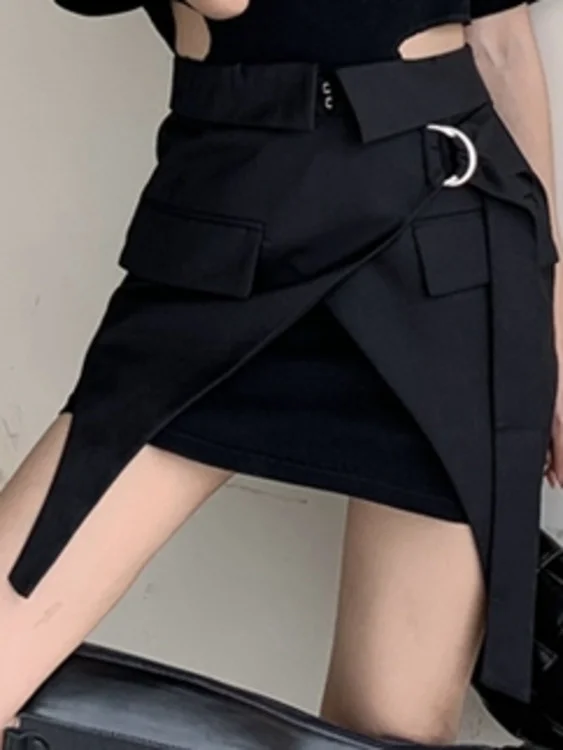 

Fashion Elegant Women's Short Skirt New Solid Color Irregular High Waist Patchwork Mini Skirts Female Summer O281