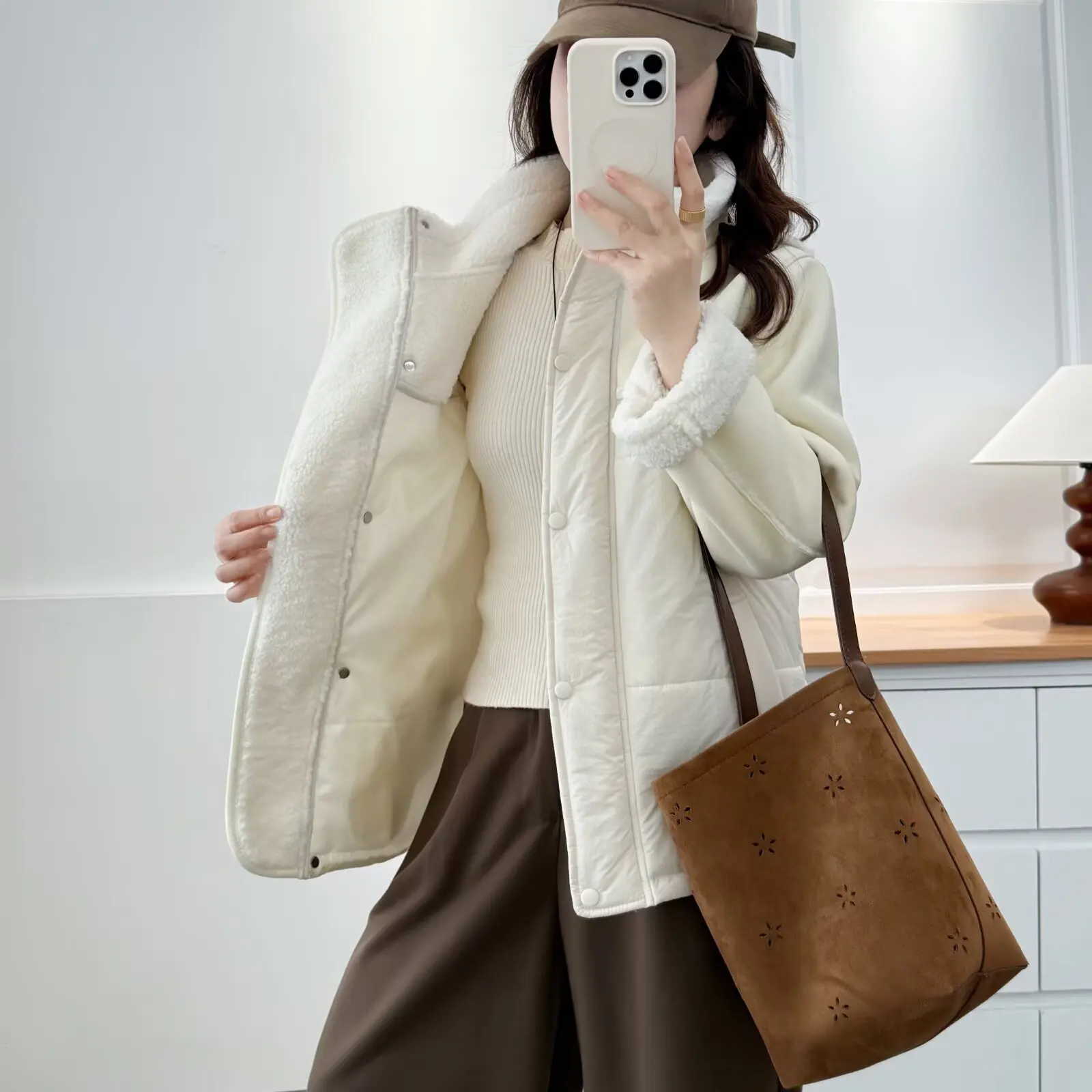 XXXXL Fashion Plus Size Women's Parkas Winter New Stylish Lambskin Fleece Patchwork stand-up Collar Padded Jacket Warm Coat 2256