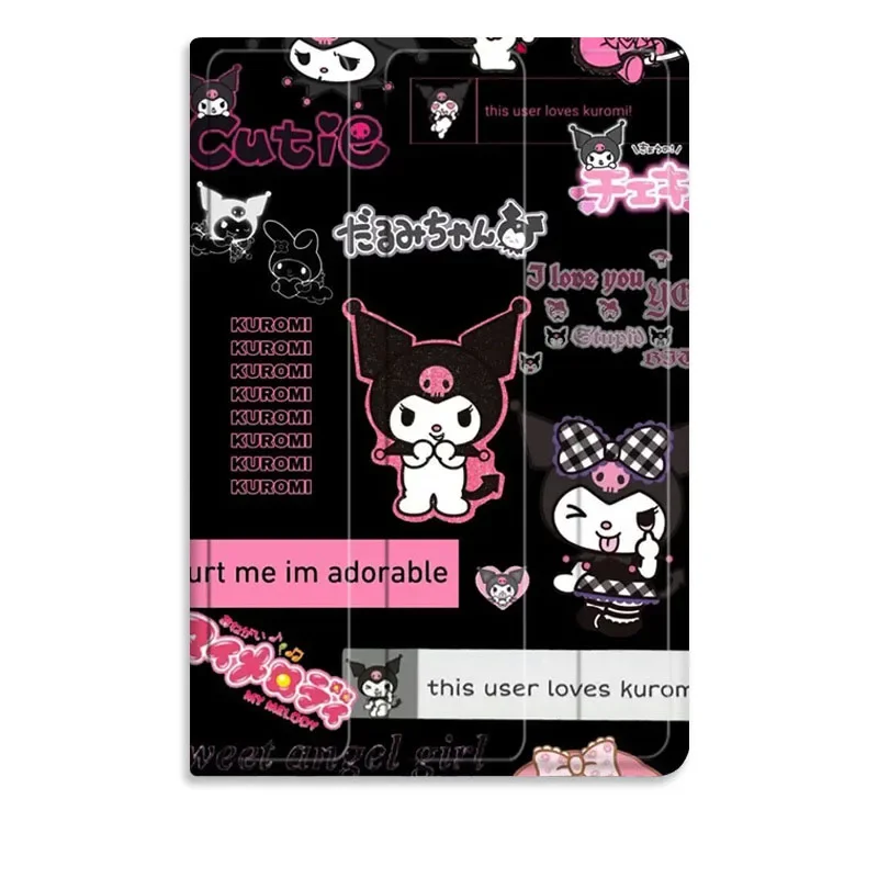 IPad Case Kawaii Sanrio Kuromi IPad 10 Case Cartoon Three Fold Silicone Soft 7 8 9 Pro 10.5 Air 3 4 5 Covers