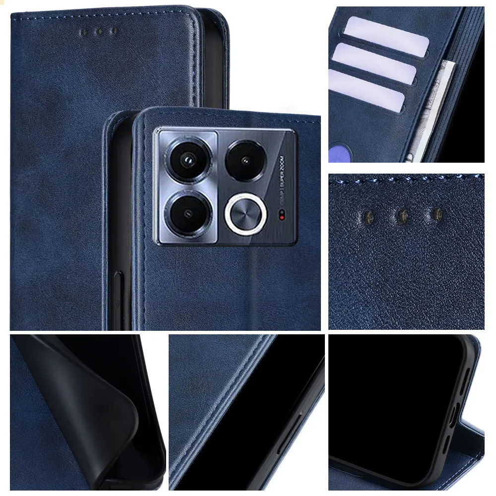 Leather Wallet Flip Case with Magnetic Closure and Card Stand Feature - Protective Cover Coque Book Case