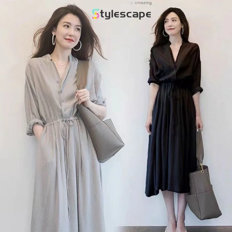 

2024 Spring Fashion New First Love French Goddess Style Slim and Comfortable V-neck Shirt Dress Large Women's Wear