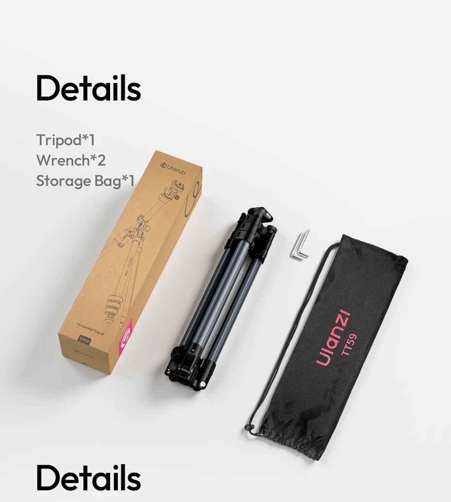 ULANZI TT59 175cm Trépied Appareil Photo Avec Colonne Centrale Rotative à 360 Degrés Et Rotule, Trépied Horizontal Pliable En Aluminium Pour DSLR Caméscope Smartphones (Poids 1,25 Kg, Charge 10 Kg