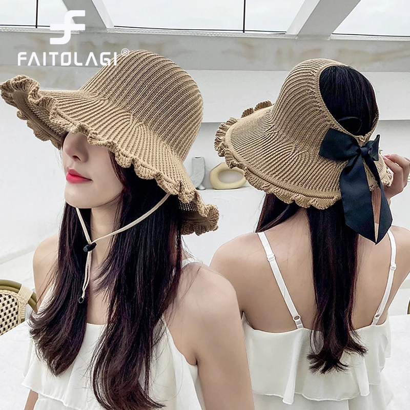 Summer Short Brim Straw Hats Women Outdoor Breathable Sun Hat