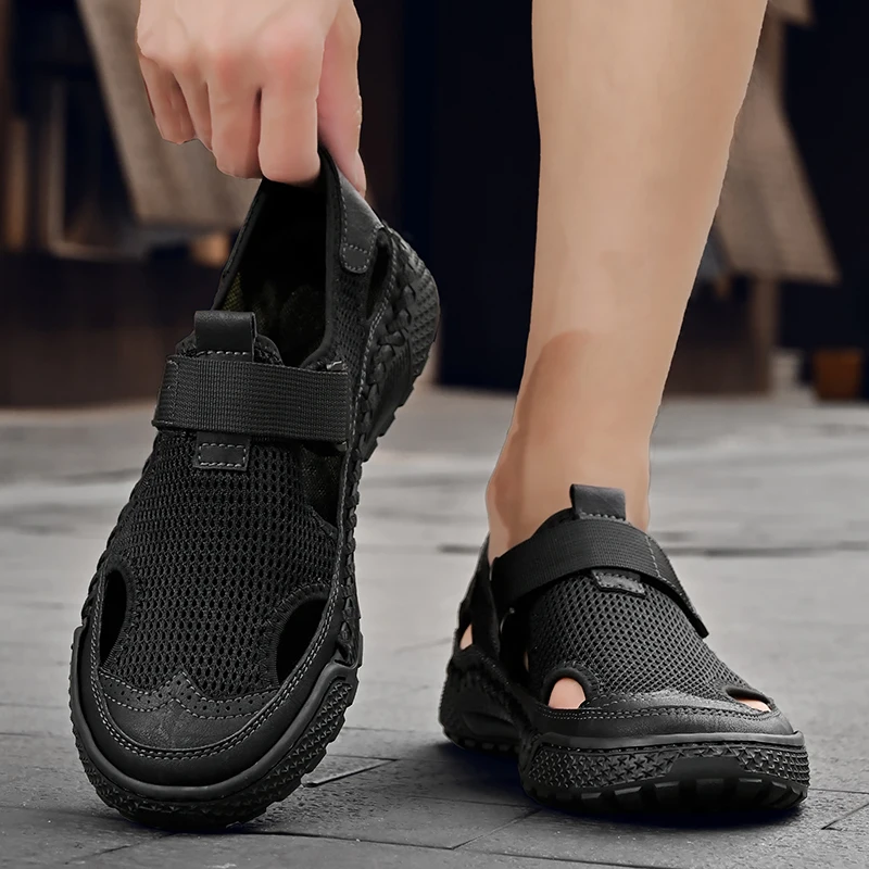 Mesh Toe Sandals Men Shoes 2024 Summer Low-top Slip-on Sports Beach Shoes Men's Fashion Platform Big Size 46 Men Sports Sandals