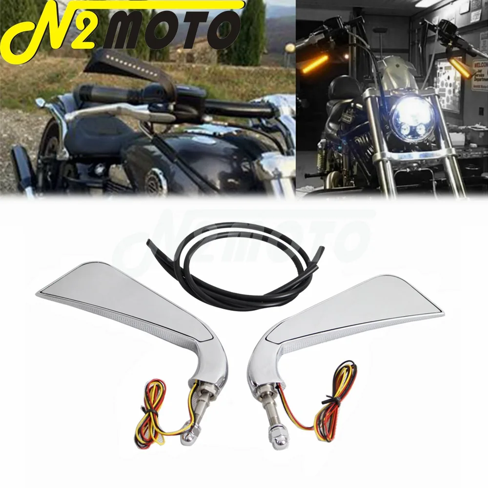 

Motorcycle Axe Rearview Mirror W/ LED Turn Signals Sequential Light For Dyna V-Rod Road King FLHT Electra Glide 48 Sportster XL
