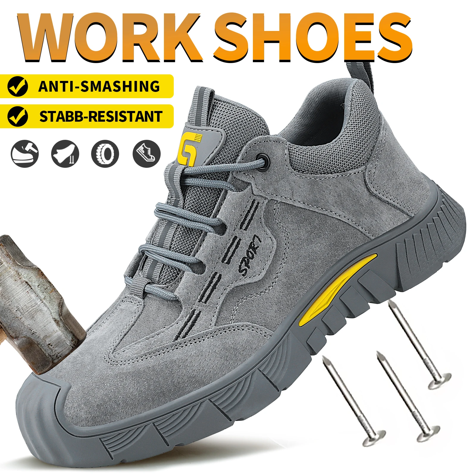 GUYISA Men's Anti Smash and Anti Puncture Low cut Casual Work Shoes Resistant to Impact and Puncture, Designed for Light Industr
