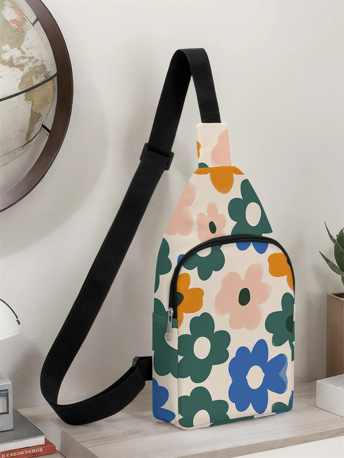 Flower patterned chest bag crossbody bag, multifunctional, lightweight and simple chest bag, suitable for travel and school