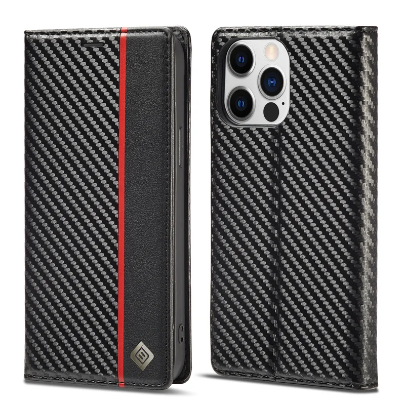 

Flip Carbon Pattern Case For iPhone15 14 13 12 11Pro Max Plus XS XR X Luxury Leather Wallet Card Slot Bag Phone Cover