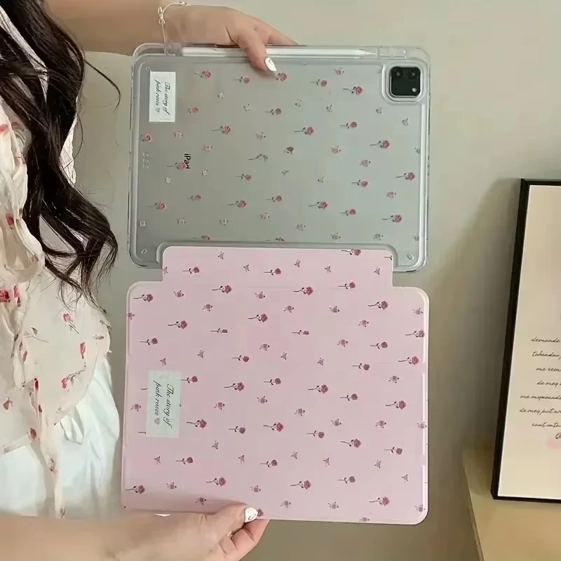 Elegant Pink iPad Case with Pencil Holder