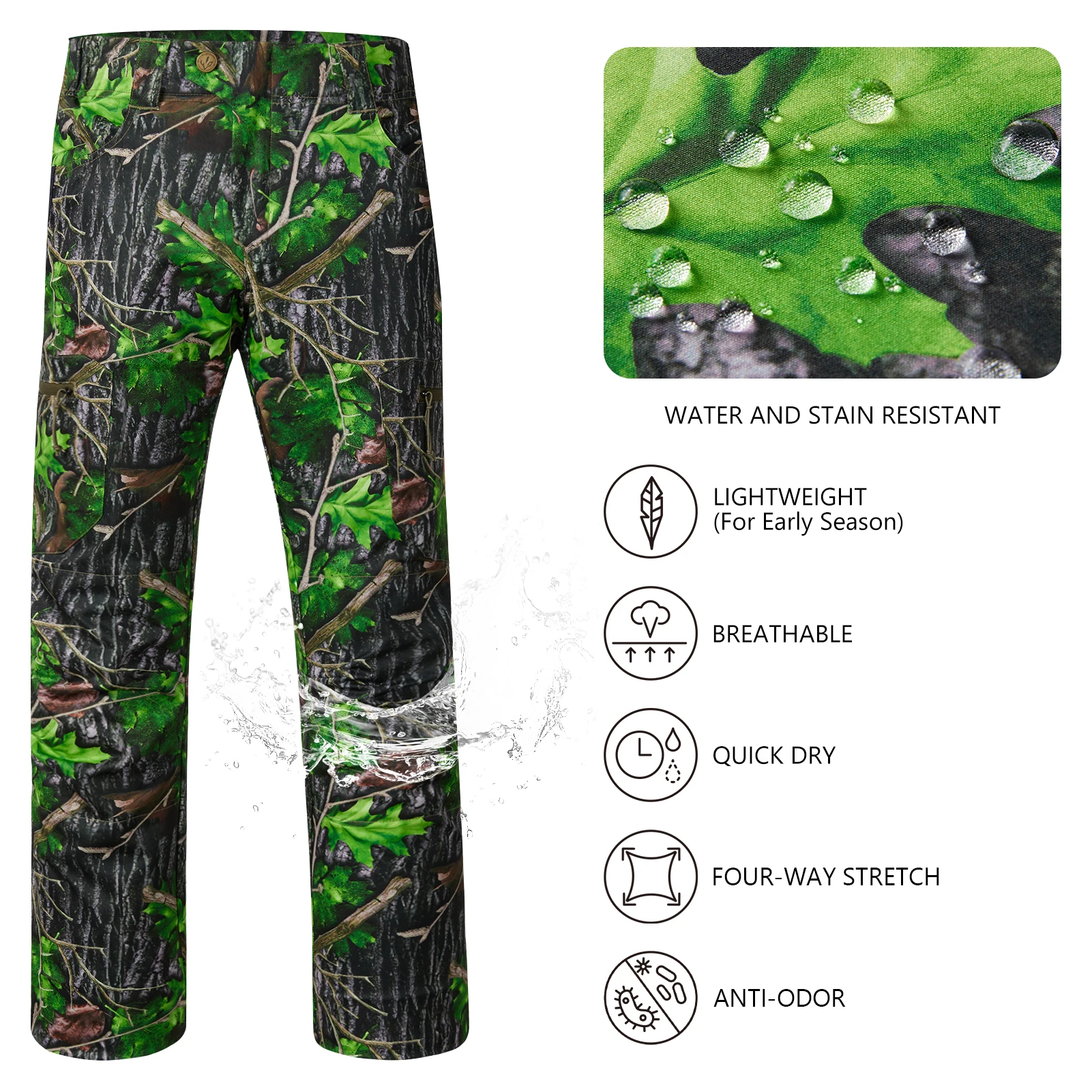 BASSDASH Men’s Lightweight Hunting Pants 4-Way Stretch Breathable Water Resistant for Turkey Early Season Spring Summer