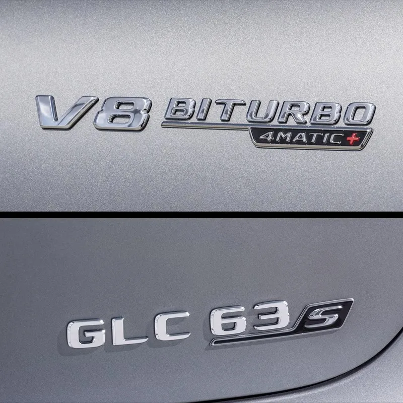 Mercedes Benz Silver Black AMG V8 BITURBO 4MATIC Emblem Badges