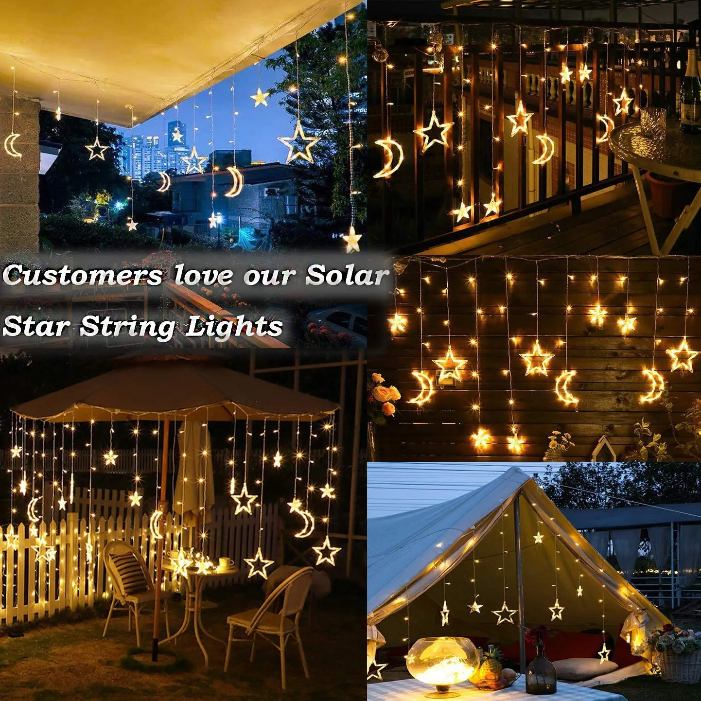 태양열 별 달 스트링 조명, LED 요정 조명, 야외 크리스마스 화환, DIY 홈 페스툰 크리스마스 장식, 8 가지 모드