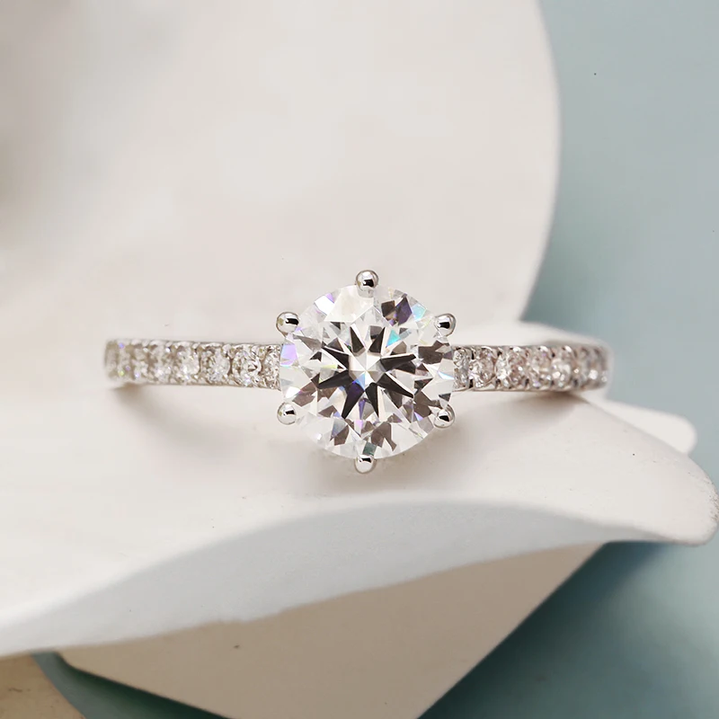 CVD 랩 그로운 다이아몬드 주얼리 약혼 반지, 14k 화이트 골드, 2.47CT G 컬러, VS1 라운드 컷, 6 프론 세팅