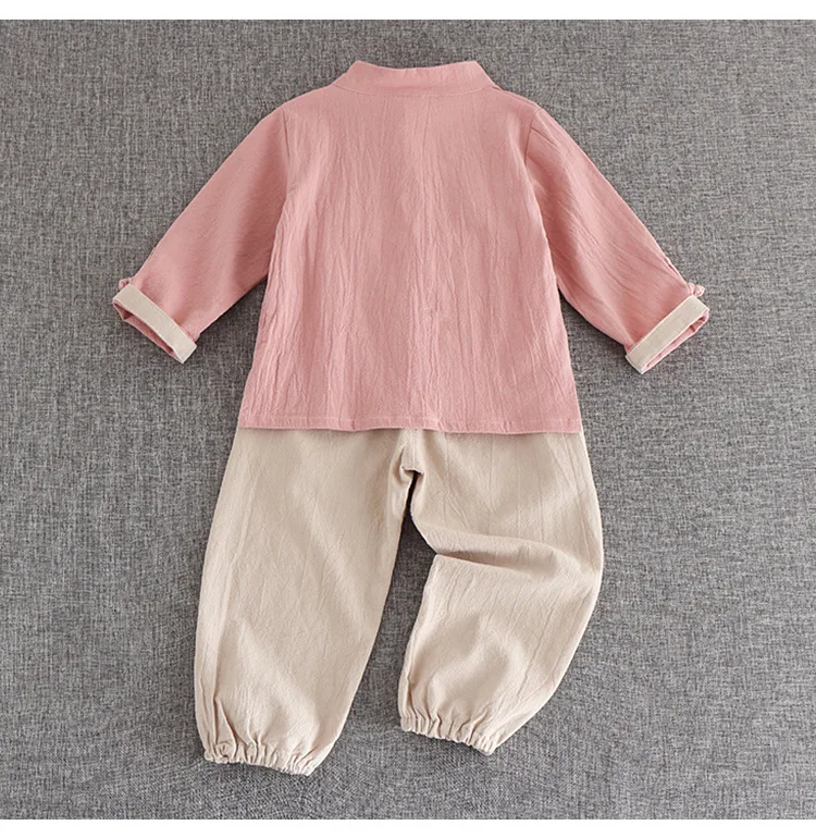 Children's Han Fu Boys Girls Tang Suit Shirt Pants Set Chinese Style Retro Costume Ancient