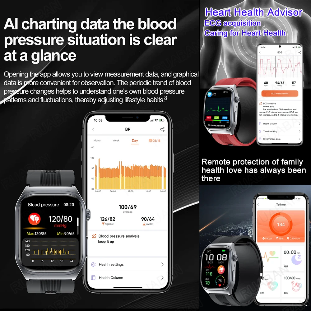 For huawei 2025 New Airbag air Pump Smart Watch health watch men ECG True Accurately Blood Pressure Uric Acid Blood Lipids watch 4