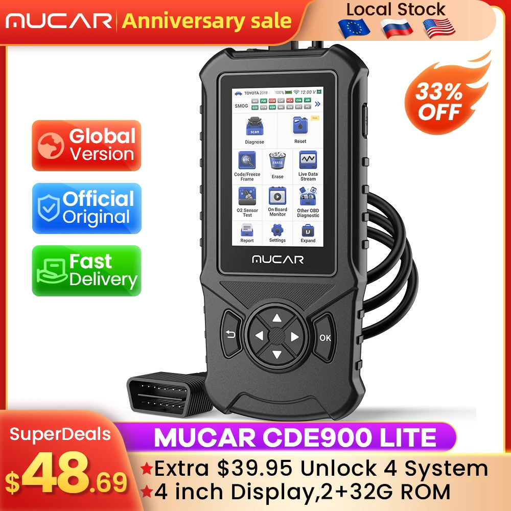 MUCAR CDE900 Obd2 스캐너 자동차 진단 도구 자동 엔진 ABS SRS TCM 4 시스템 코드 리더, 자동차 스캔 진단 무료 업데이트