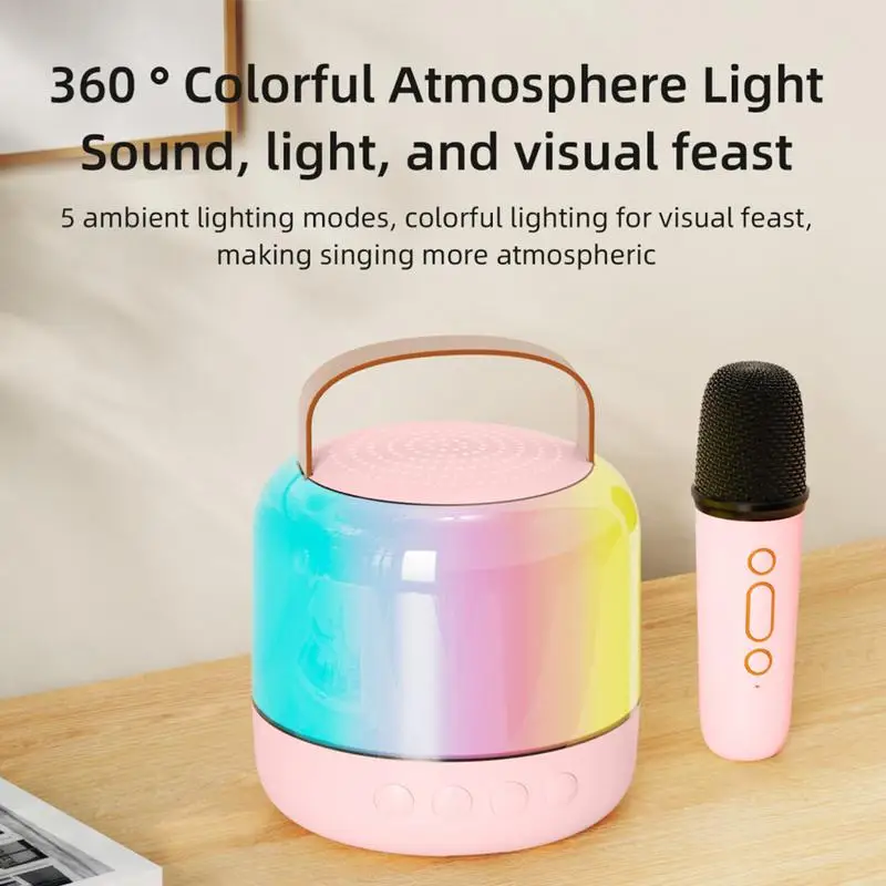 Speaker With Microphone Rechargeable Karaoke Machine With 2 Wireless Microphones Led Light Design Music Player Singing Machine