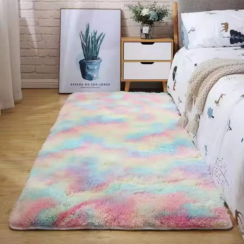 Hairy Rainbow Rugs Children Bedroom Soft Furry Carpets Living Room Kids Baby Room Nursery Playroom Cute Decor Area Rug