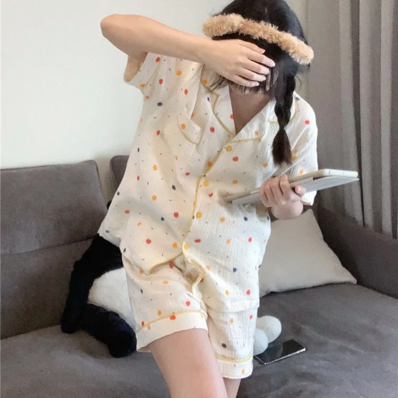 

Oil Painting Short Sleeve Cotton Pajama Set Women Summer Sleepwear 2 Piece Set Home Suit Casual Soft Shorts Pyjamas D229
