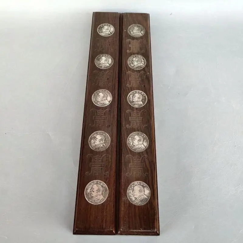 

Состаренная коллекция, Массив дерева, палисандр, инкрустированная «Монетка с большой головой юаня», серебряная монета, пресс-папье, бумажные украшения для обучения весу