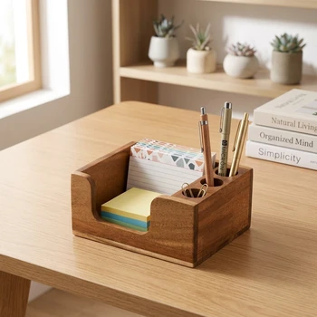 Organizer da Scrivania in Legno Massello con Superficie Liscia e Finitura Ecologica, Design con Scomparti Funzionali per Ufficio e Studenti
