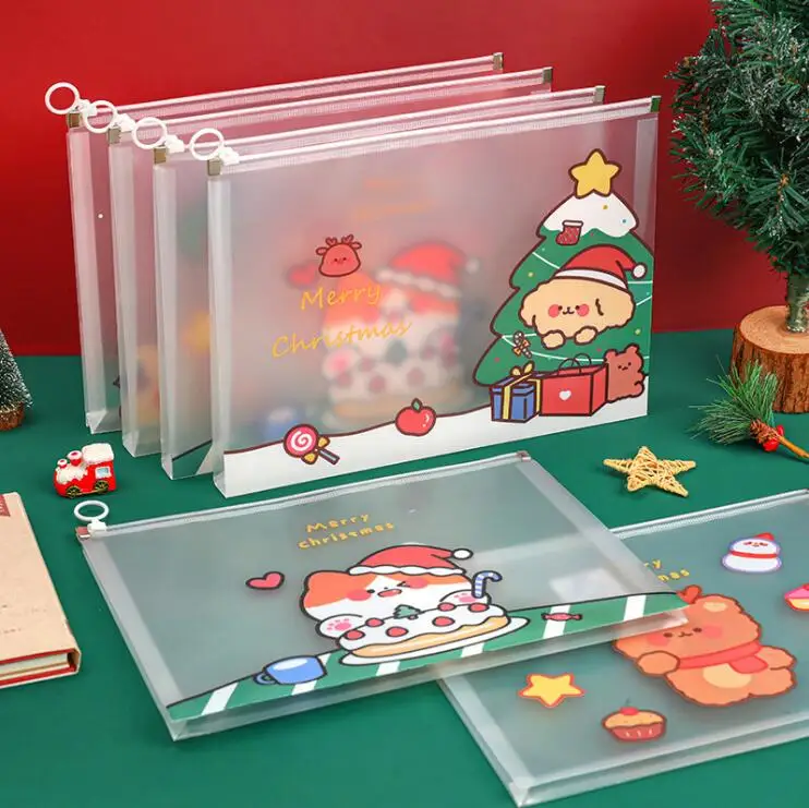 

20 pcs/lot Kawaii Christmas Animal A4 File Holder Large Transparent PP Pencil Case Stationery Bag Gift office school supplies