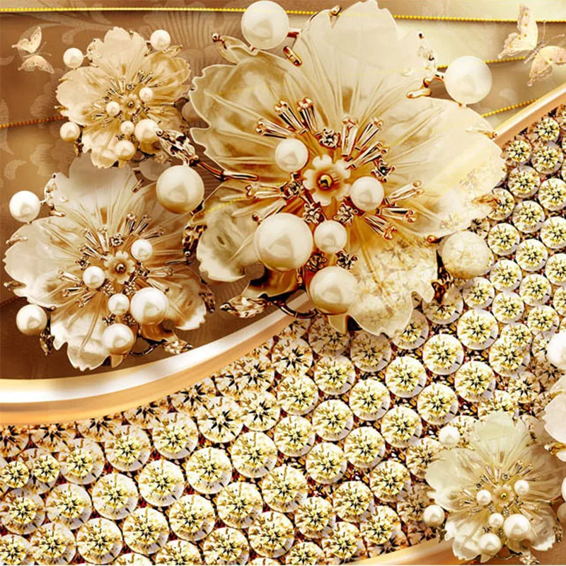Niestandardowe fototapety 3D tłoczone złoto biżuteria kwiat Mural europejski styl salon tło telewizora ściana malarstwo luksusowy wystrój