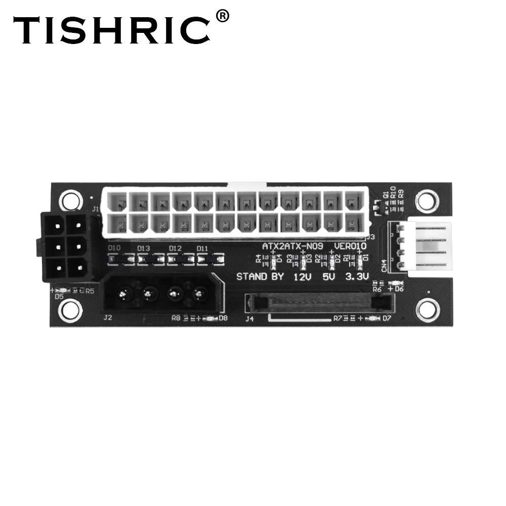 TISHRIC Dual PSU Power Supply Sync Adapter Add2psu ATX 24Pin To 4pin/SATA Molex Synchronous Connector Riser Cable Miner Mining