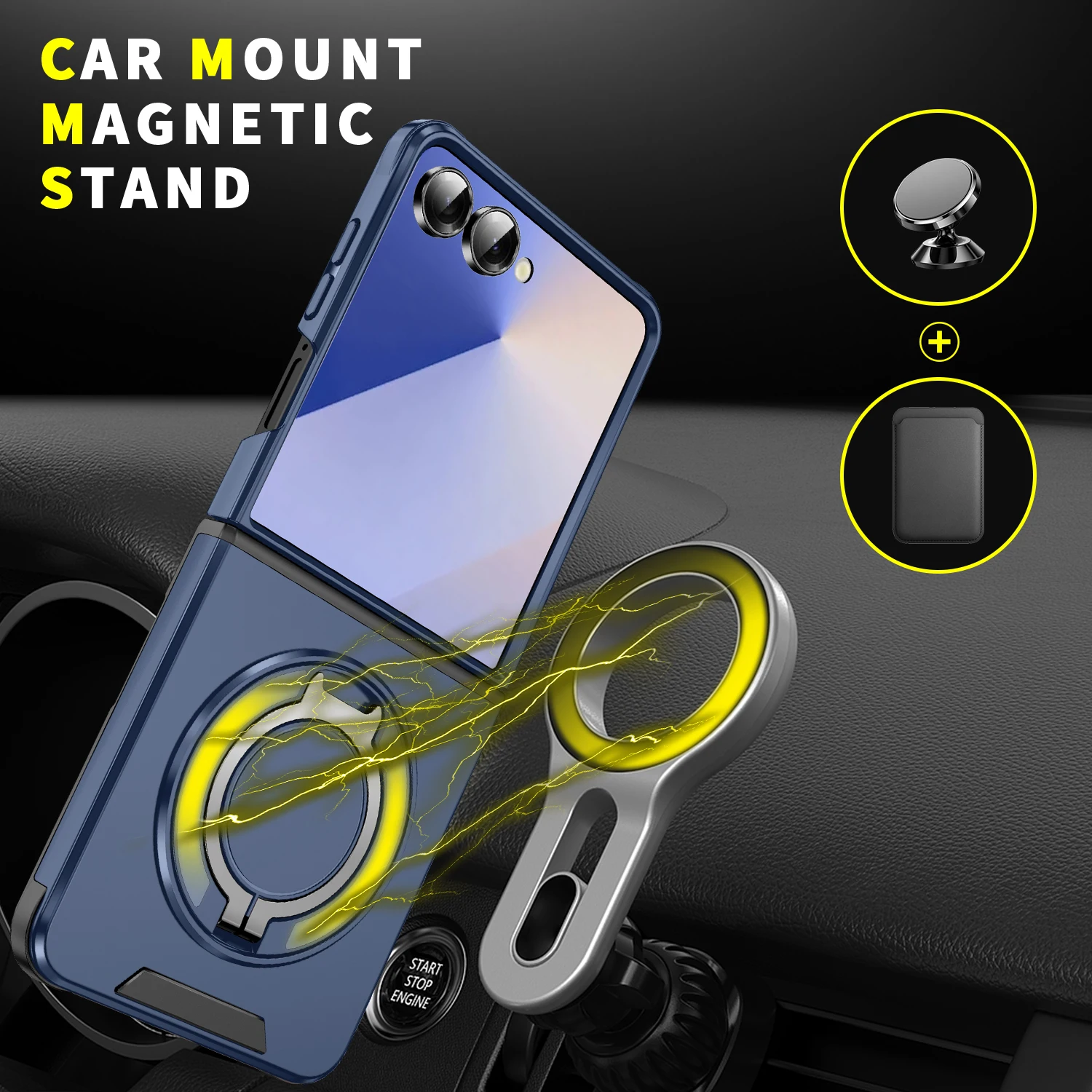 Magnetic Rotating Bracket Phone Case with Sliding Window and Anti-Fall Protection