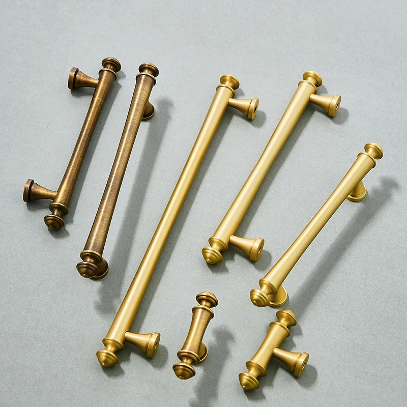 Solid Vintage Latão Alças para Móveis Botões para Armário Cozinha Roupeiro Cobre Gaveta Armário Europeu