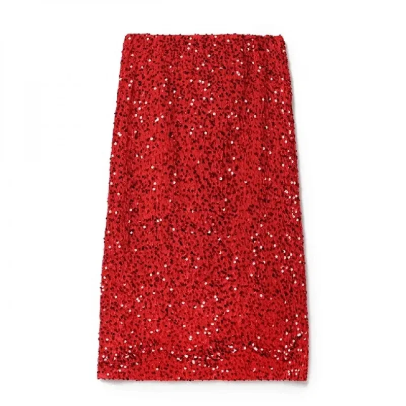 thumbnail image 1 of Elegante falda de terciopelo de cintura alta Nueva colección primavera-otoño para mujer Vestido negro de longitud media con lentejuelas, 1 of 5