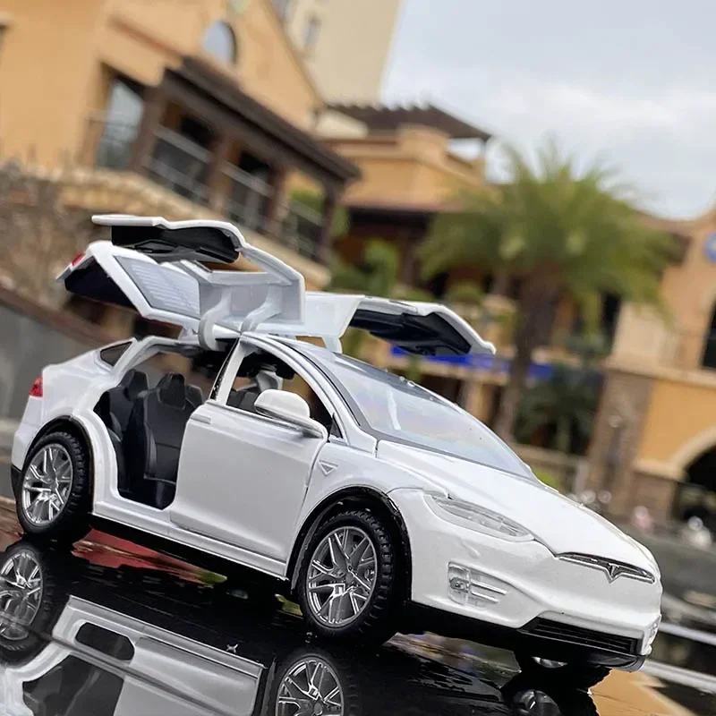 1:32 Tesla Model X Model S Alloy Car Model Diecasts Metal Toy Vehicles Car Model Simulation Sound and Light Collection Kids Gift 4