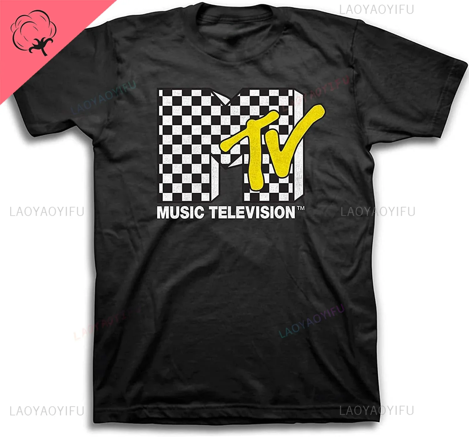 MTV Herren hemd mit Schachbrett # tbt 1980 Kleidung der 1990er Jahre Ich möchte meine Musik Fernsehen T-Shirt Männer drucken Streetwear