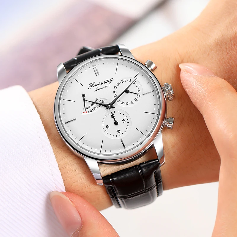 Forsining Orologio Automatico Uomo Con Cinturino In Pelle - Meccanico A Carica Automatica, Quadrante Scheletro, Vetro Minerale, Elegante