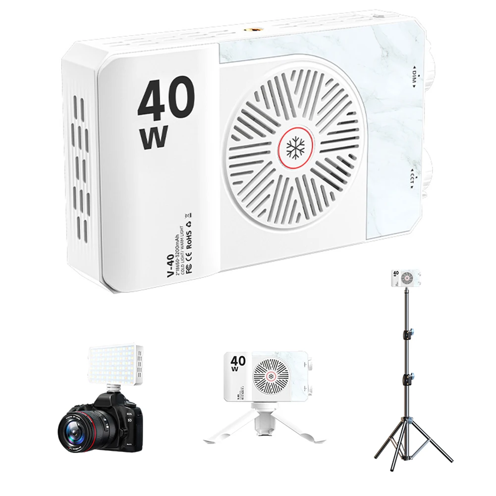 Mini Selfie Light 40W LED Camera Light Handheld Fill Light 4400mAh Adjustable Brightness Photography Lighting Pocket Light