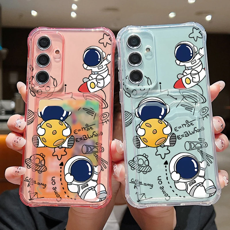 Cartoon Astronaut Card Holder Wallet Phone Case – Soft Protective Cover