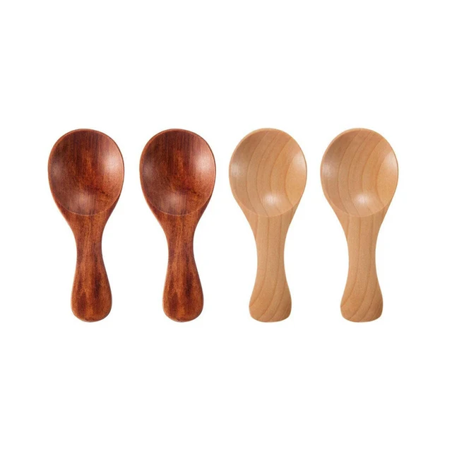 4 peças mini colheres de madeira pequenas colheres de condimentos de cozinha colher de açúcar chá café colher de cabo curto colher de madeira para crianças utensílios de cozinha_voghion.com