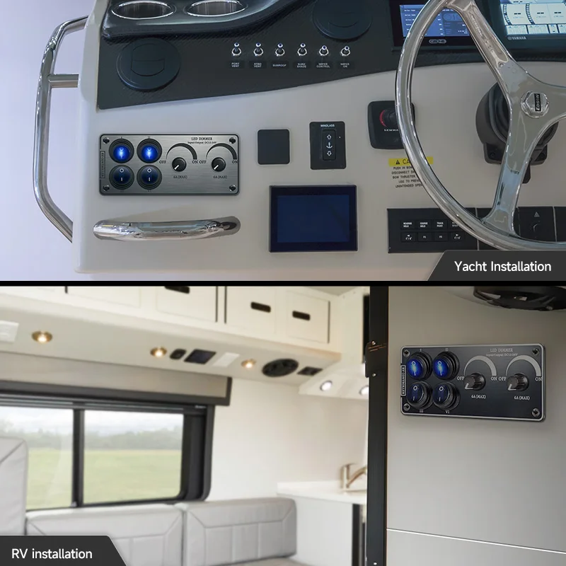 토글 스위치 다기능 알루미늄 패널 LED 조광기 스위치 12V 24V RV 요트 자동차 보트 트럭 차량 밴 라이트 전원