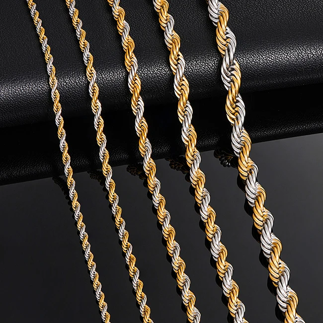 76cm Largo Platino/Dorado/Negro Richsteel Collar de Cuerdas Acero Inoxidable para Hombres Mujeres 3mm / 6mm Grosor 46cm 