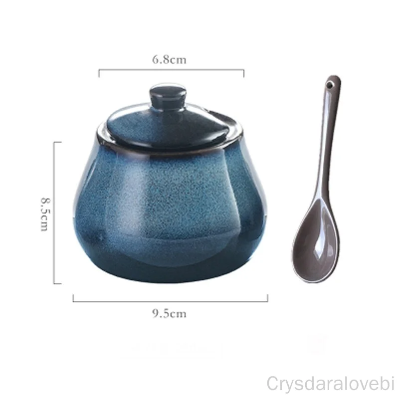 Japanese-style Ceramic Seasoning Pot Household Creative Kitchen Oil Salt Sugar Monosodium Glutamate Condiment Box Oil Pourer seasoning jar