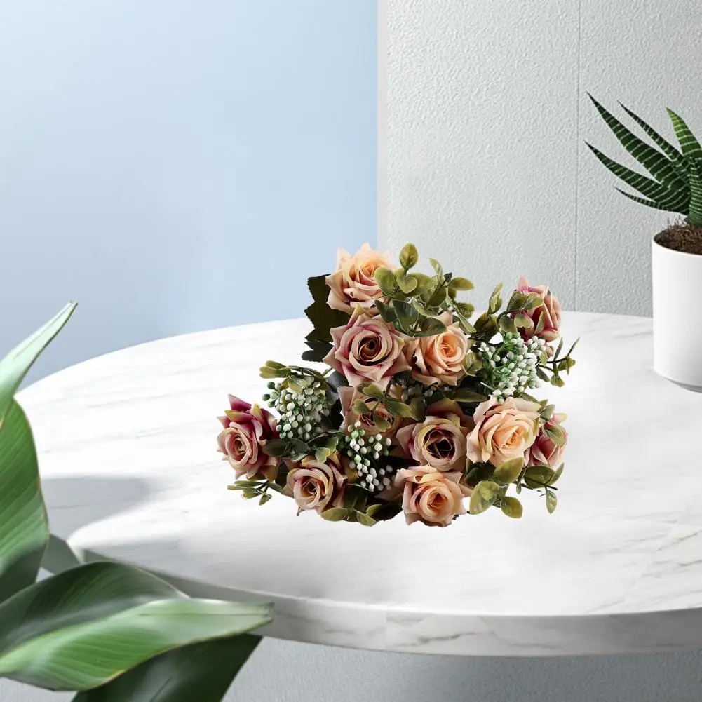 

Realistic Artificial Flower Realistic Non-withering Artificial Rose Bouquet Colorful Home Wedding Party Decor with Green Leaves