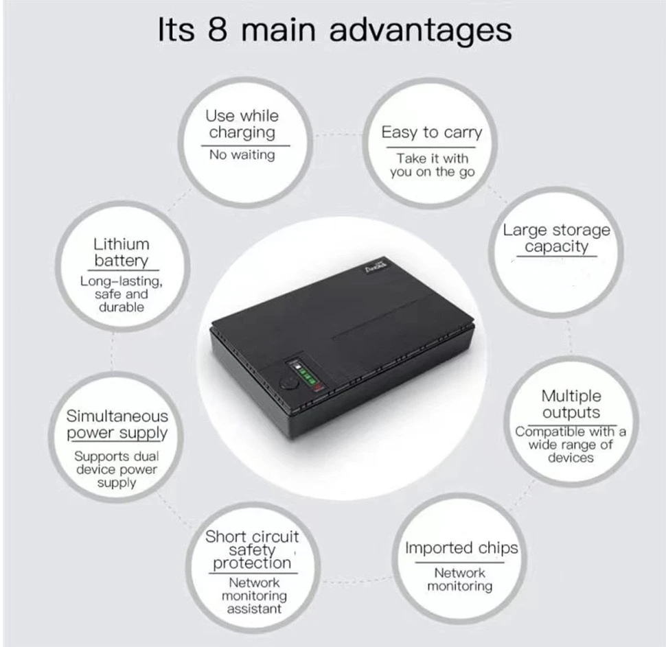 Portable ups dc power supply mini ups uninterruptible power supply DC Power Adapter Uninterruptible Power Supply 10400mAh 5V 9V 12V UPS Router Optical Cat Built-in Adapter Backup Supply Eu