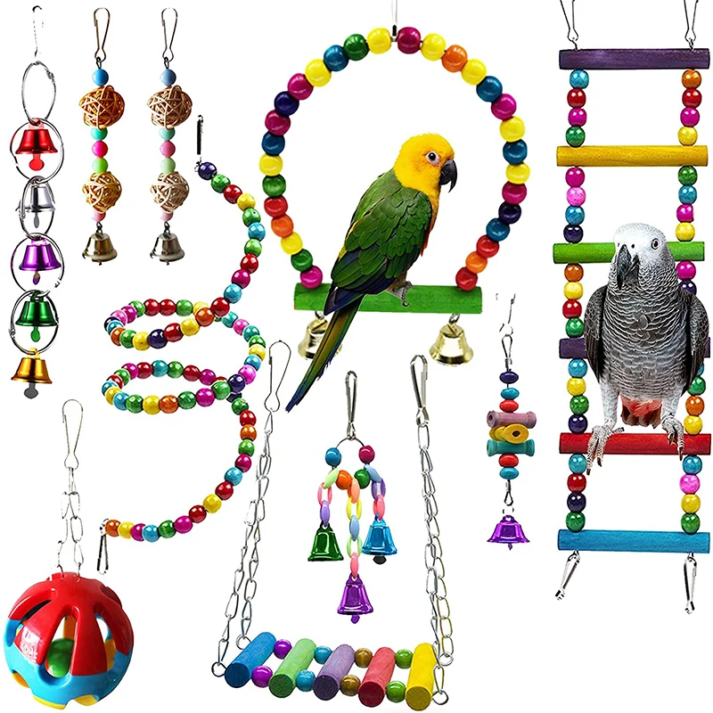

10 шт., подвесные игрушки для попугаев, гамак